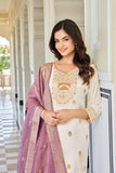 White Jacquard Mina Work Pure Viscose Muslin Cotton Kurta Set -WOMEN FASHION XS women's fashion mart