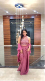 Alluring Pink Drape Skirt With Beautiful Pattern Blouse