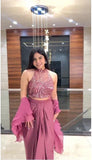 Alluring Pink Drape Skirt With Beautiful Pattern Blouse