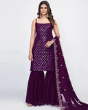 Spaghetti Style Purple Sharara Set -Salwar Kameez Purple / XS women's fashion mart