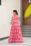 Floral Printed Georgette Women Tiered Gown