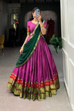 Elegant Traditional Zari Border Lehengas with Contrasting Dupattas Perfect for Festive & Wedding Occasions - women's fashion mart