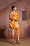 Luxury Pure Muslin Silk Abstract Orange Co Ord Set