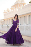 Embroidered Sequins Work Designer Women Gown -WOMEN FASHION Purple / M women's fashion mart