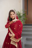 Luxury Faux Blooming Zari And Sequin Embroidered Designer Gown With Dupatta