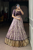 Handcrafted Tasar Silk Printed With Viscose Border Lehenga Choli
