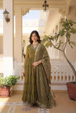 Stunning Designer Embroidered Work Gown With Dupatta Set - women's fashion mart