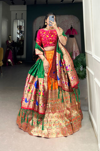 Orange Color Jacquard Fabric Paithani Lehenga Choli For Women - women's fashion mart