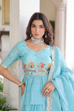 Gold Crush Embroidered Lehenga Set With Peplum Blouse And Heavy Sequins Dupatta