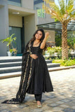 Black colour anarkali suit with embroidery work dupatta -Designer Suit M / Black women's fashion mart