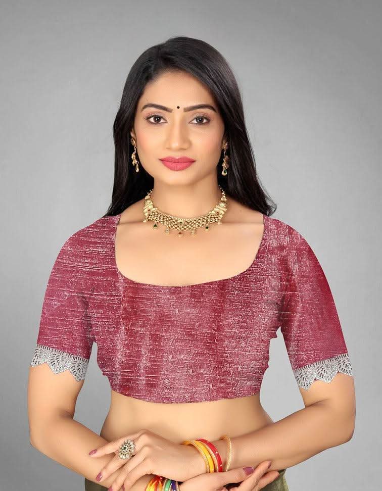 Jimmy Chuu Fabric Dark Pink Floral Embroidered Dimond Lace Saree -Party Wear Default Title women's fashion mart