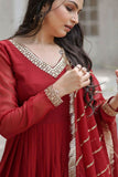 Elegance Style Multi Sequins Embroidered Work Women Gown -WOMEN FASHION Maroon / S women's fashion mart