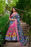 Captivating Pink Kalamkari Ensemble South Indian Elegance -LEHENGA Rani Pink / Silk women's fashion mart