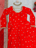 Red colour embroidery work party wear suit -Designer Suit M / Red women's fashion mart