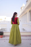 Mal Chanderi Anarkali Gown With Velvet Koti For Women