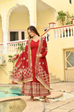 Red Embroidered Wedding Gown With Dupatta