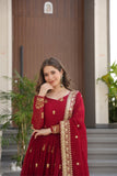 Luxury Faux Blooming Zari And Sequin Embroidered Designer Gown With Dupatta