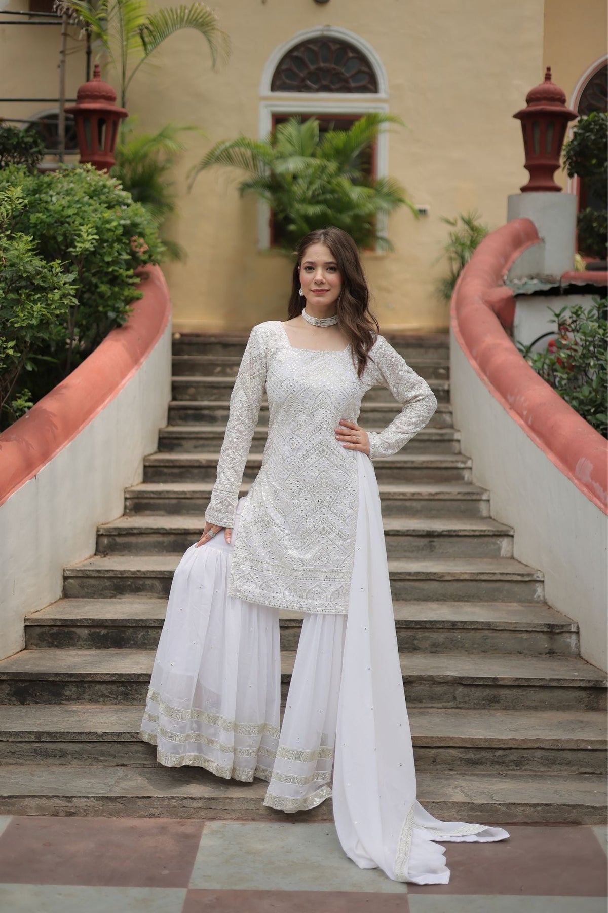 Georgette Sequins Thread Embroidered Work Women Suit Set - women's fashion mart