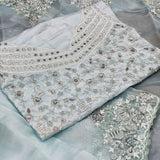 Organza silk Saree -Organza Saree Blue women's fashion mart