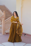 Designer Sequins Multi Embroidered Work Women Gown With Dupatta