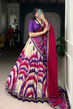 Tasar Silk Tie Dye Lehenga Set With Printed Dupatta And Chex Blouse