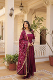 Wine colour embroidery work anarkali suit with dupatta -Designer Suit M / Purple women's fashion mart