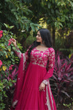 Traditional Elegance Anarkali Gown And Dupatta Set -WOMEN FASHION Rani Pink / S women's fashion mart