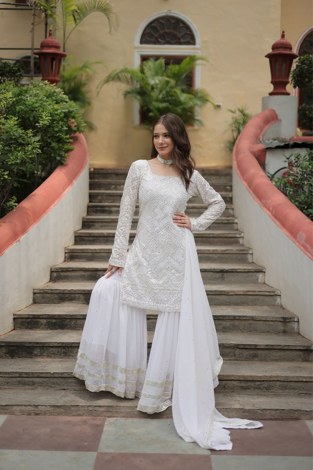 Georgette Sequins Thread Embroidered Work Women Suit Set - women's fashion mart