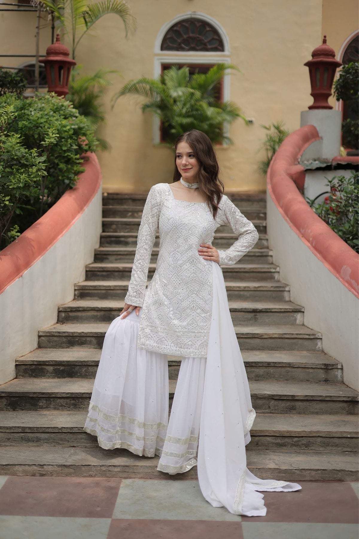 Georgette Sequins Thread Embroidered Work Women Suit Set - women's fashion mart