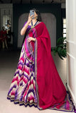 Tasar Silk Tie Dye Lehenga Set With Printed Dupatta And Chex Blouse