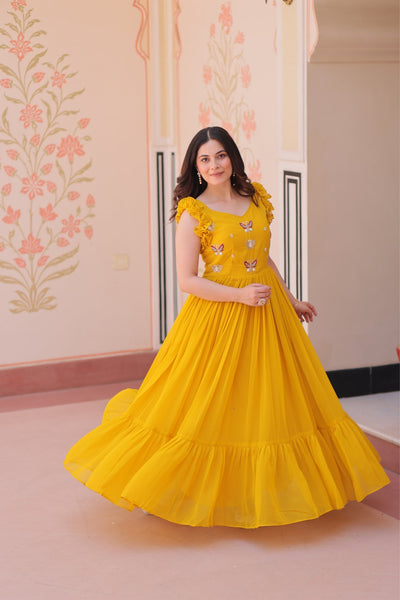 Stunning Sequins Multi Tread Beads Embroidered Work Women Gown