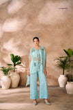 Aqua Blue Elegance Organza Co-Ord Set