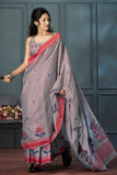 Santas Grey Handloom Linen Saree - women's fashion mart