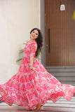 Floral Printed Georgette Women Tiered Gown