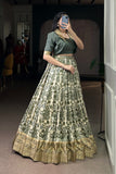 Handcrafted Tasar Silk Printed With Viscose Border Lehenga Choli