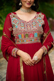 Ethnic Stylish Crafted Multi Thread Embroidered Work Gown With Dupatta Set