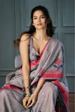 Santas Grey Handloom Linen Saree - women's fashion mart