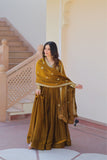 Designer Sequins Multi Embroidered Work Women Gown With Dupatta