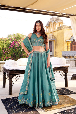 Celestial Sky Blue Embroidered Bridesmaid Lehenga Choli