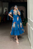 Firozi Floral Printed Georgette Dress - women's fashion mart