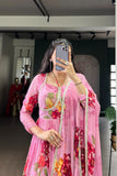Premium Chiffon Floral Print Gown With Lace Detailing And Matching Dupatta