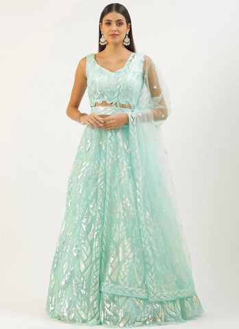 Fiery Embroidered Classic Blue Lehenga Choli - women's fashion mart