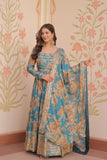 Elegance Digital Printed Embroidered Work Beautifully Gown With Dupatta