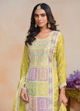 Luminous Yellow Embroidered Work Organza Salwar Kameez - women's fashion mart