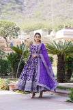 Jacquard With Sequins Embroidered Work Gown & Dupatta Set - women's fashion mart