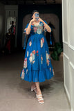 Firozi Floral Printed Georgette Dress - women's fashion mart