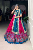 Designer Tussar Silk Printed Lehenga Set With Embroidered Blouse And Dupatta