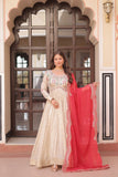 Cosmos Weaving Jacquard Crafted Pearl beads Embroidered Work Gown With Dupatta