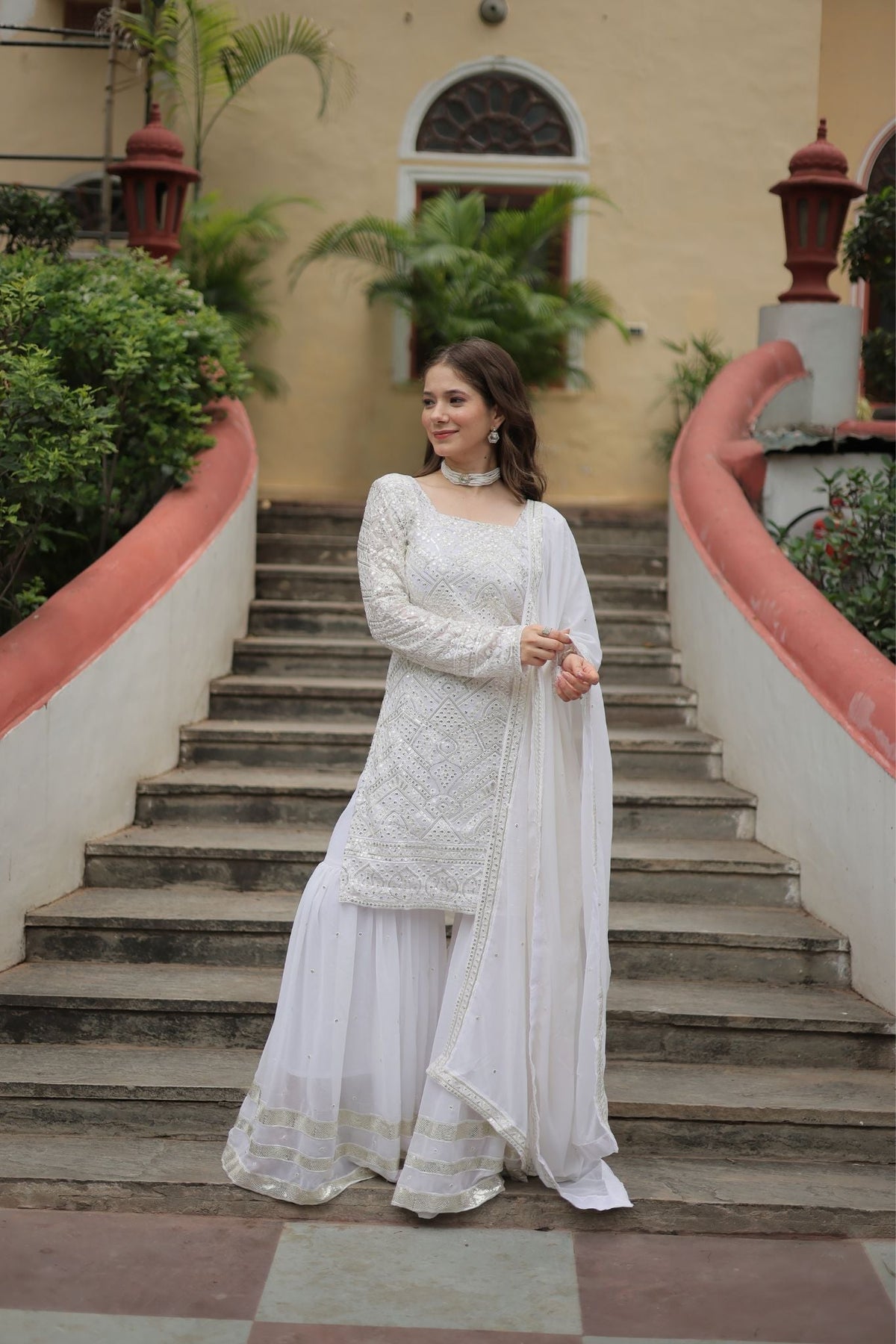 Georgette Sequins Thread Embroidered Work Women Suit Set - women's fashion mart
