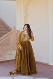 Designer Sequins Multi Embroidered Work Women Gown With Dupatta
